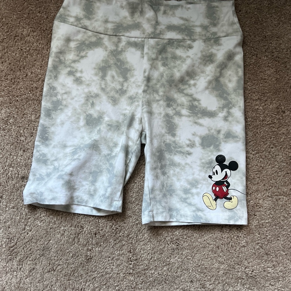Disney Size Large Mickey Mouse Grey And White Tie Dye Biker Short